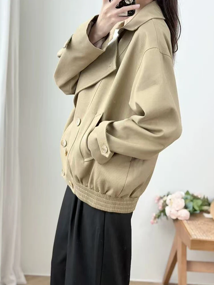 Autumn Winter New Fashion Casual Notched Collar Short Windbreaker Women Temperament Double Breasted Loose Trench Coat Ladies 
Autumn Winter New Fashion Casual Notched Collar Short Windbreaker Women Temperament Double Breasted Loose Trench Coat Ladies