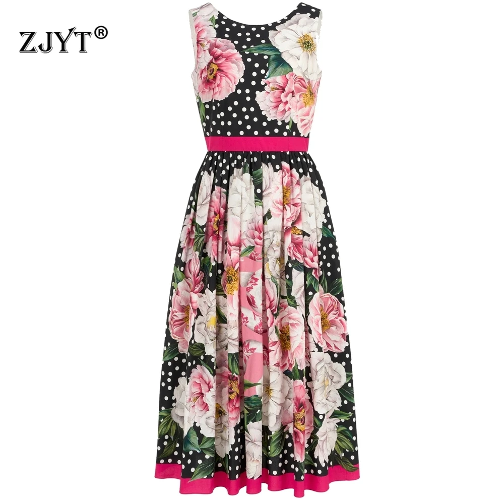 ZJYT Summer Runway Fashion 100% Cotton Sleeveless Dresses for Women 2025 Floral Dot Print Vintage Midi Tank Holiday Party Dress
ZJYT Summer Runway Fashion 100% Cotton Sleeveless Dresses for Women 2025 Floral Dot Print Vintage Midi Tank Holiday Party Dress