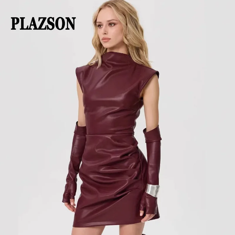 PLAZSON PU Leather Mini Evening Party Dresses With Gloves Summer Sleeveless Zipper Folds Slim Short Dress Chic Women Y2k Dress
PLAZSON PU Leather Mini Evening Party Dresses With Gloves Summer Sleeveless Zipper Folds Slim Short Dress Chic Women Y2k Dress