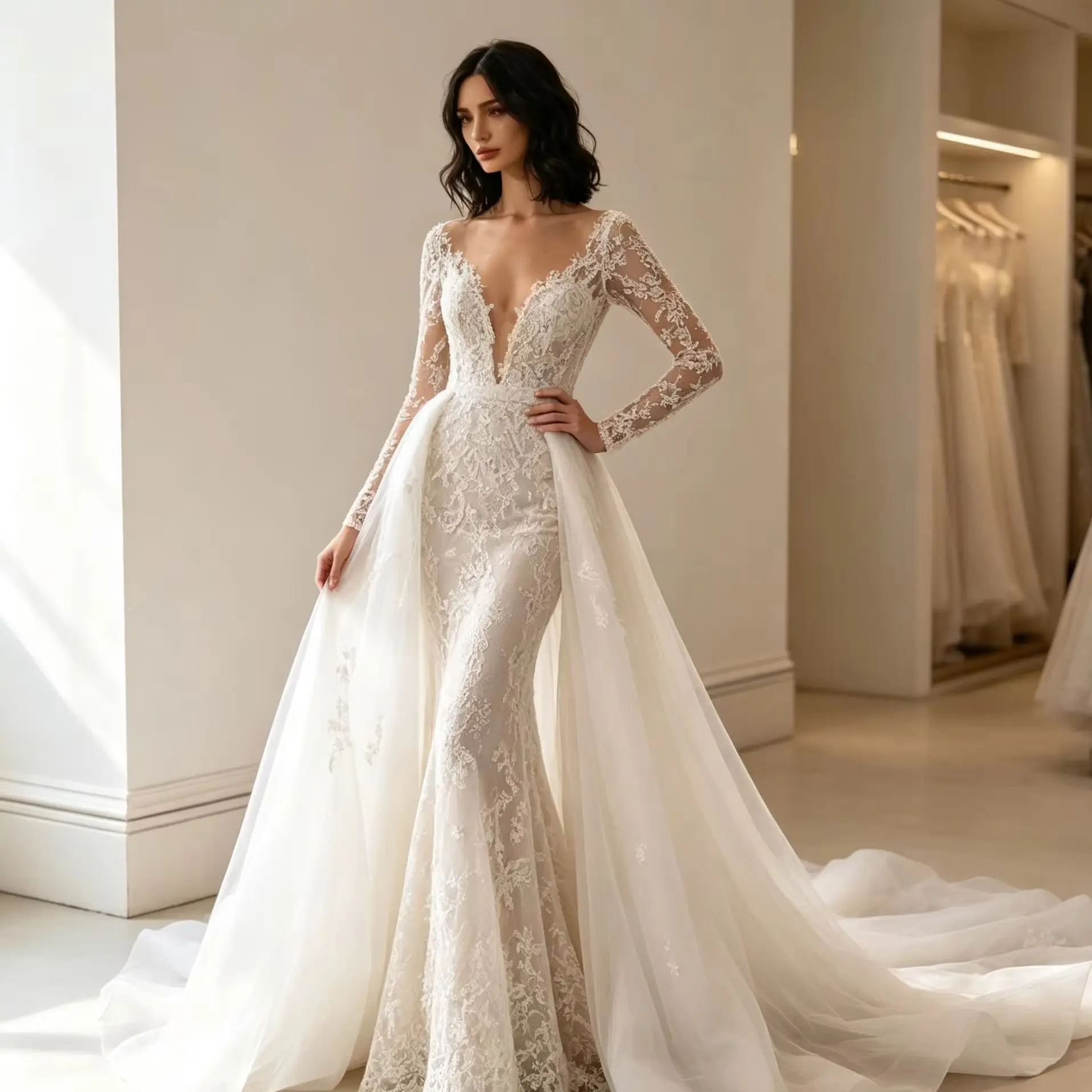 Customized Exquisite backless Sweetheart neck Wedding Dresses Elegant Long Sleeve Mermaid Bridal Dress Lace Applique Court gowns
Customized Exquisite backless Sweetheart neck Wedding Dresses Elegant Long Sleeve Mermaid Bridal Dress Lace Applique Court gowns