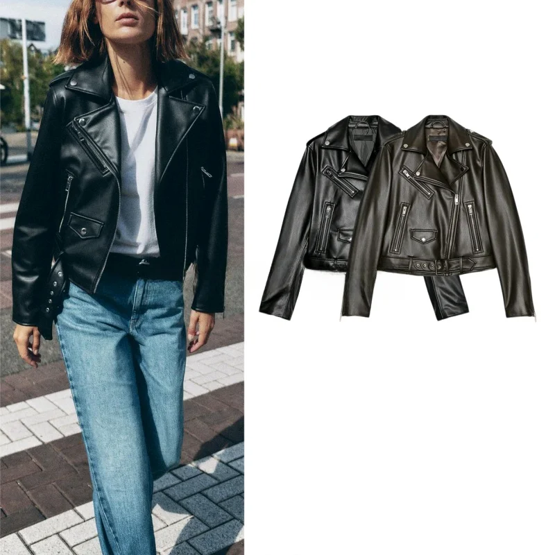 Fall New Women's American Long Sleeve Notch Collar Zipper PU Leather Motorcycle Style Jacket Coat Fashionable Commute Style
Fall New Women's American Long Sleeve Notch Collar Zipper PU Leather Motorcycle Style Jacket Coat Fashionable Commute Style