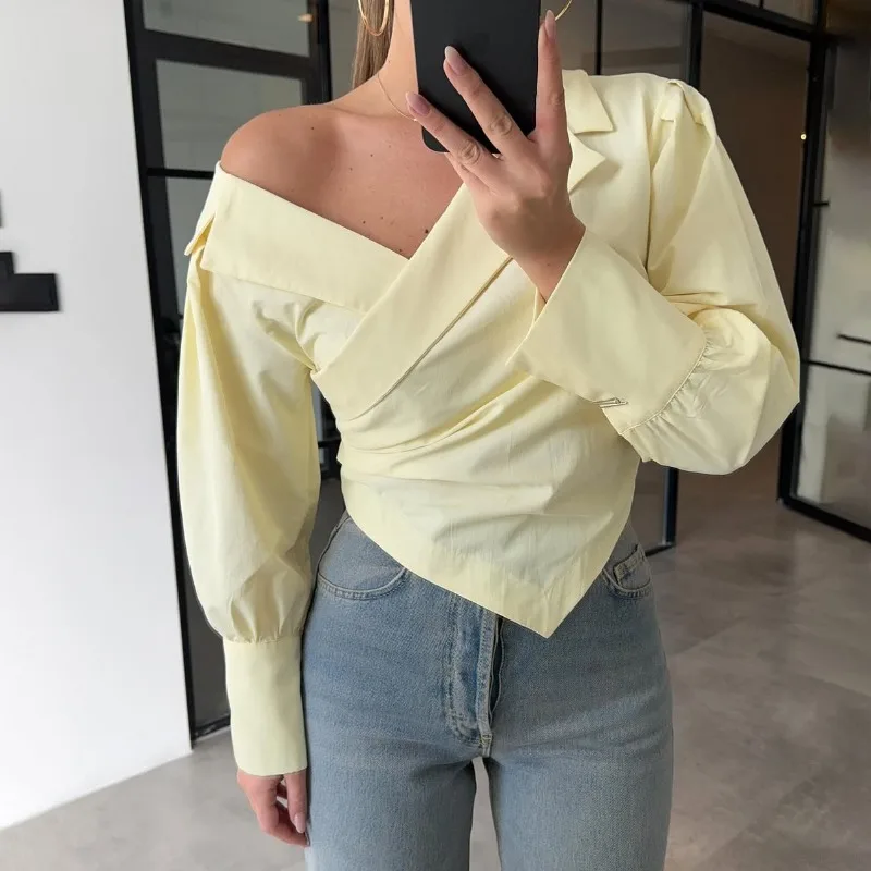 Elegant Off-Shoulder Irregular Blouse Women Long Sleeve Solid Casual Slim Short Tops 2026 Spring Fashion Daily Shirts Streetwear
Elegant Off-Shoulder Irregular Blouse Women Long Sleeve Solid Casual Slim Short Tops 2026 Spring Fashion Daily Shirts Streetwear