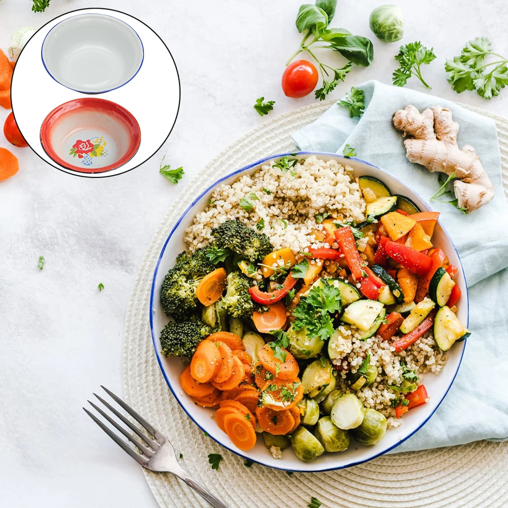 2 pcs Retro Enamel Basin Soup Thickened Vintage Mixing Bowl Kitchen Food Storage Container Household Bowl For Salad 
2 pcs Retro Enamel Basin Soup Thickened Vintage Mixing Bowl Kitchen Food Storage Container Household Bowl For Salad