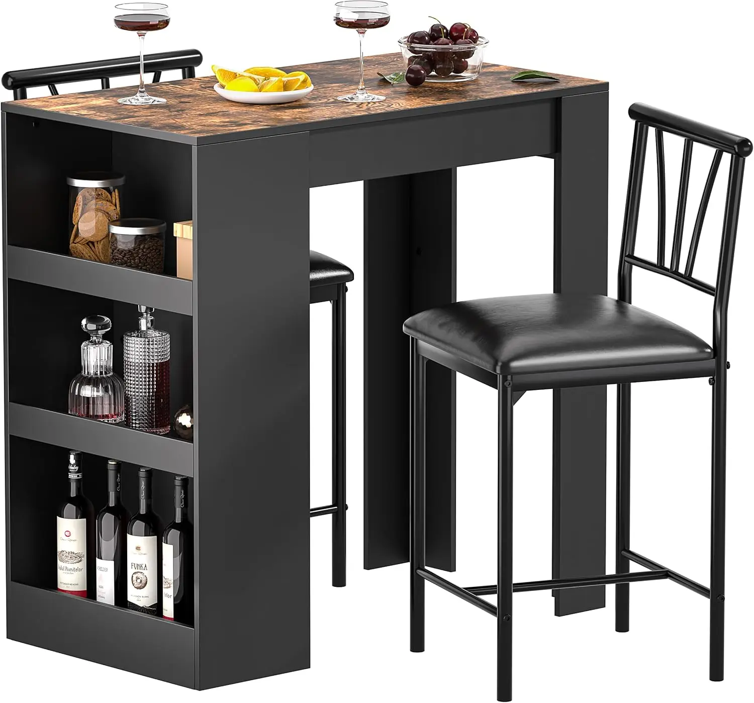 Small Bar Table and Chairs Tall Kitchen Breakfast Nook with Stools/Dining Set for 2, Storage Shelves, Space-Saving, Retro
Small Bar Table and Chairs Tall Kitchen Breakfast Nook with Stools/Dining Set for 2, Storage Shelves, Space-Saving, Retro