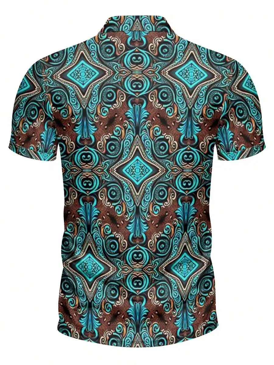 Mens Short Sleeve Shirt With Brown Base Blue Green Geometric Pattern Casual Summer
Mens Short Sleeve Shirt With Brown Base Blue Green Geometric Pattern Casual Summer