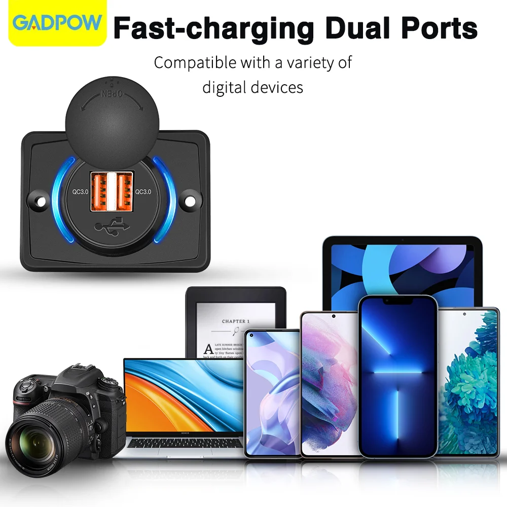 Gadpow RV Modification Charge camper 12-24V Dual USB Charger Caravan Accessories Bus Boat QC3.0 PD3.0 Charger
Gadpow RV Modification Charge camper 12-24V Dual USB Charger Caravan Accessories Bus Boat QC3.0 PD3.0 Charger
