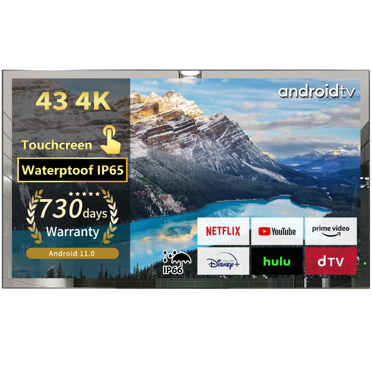Soulaca 43-дюймовый Smart Android11.0 Зеркало 4K LED ТВ Сенсорный экран Ванная комната IP65 Водонепроницаемый Встроенный Wi-Fi Bluetooth SPA для США/ЕС
Soulaca 43-дюймовый Smart Android11.0 Зеркало 4K LED ТВ Сенсорный экран Ванная комната IP65 Водонепроницаемый Встроенный Wi-Fi Bluetooth SPA для США/ЕС