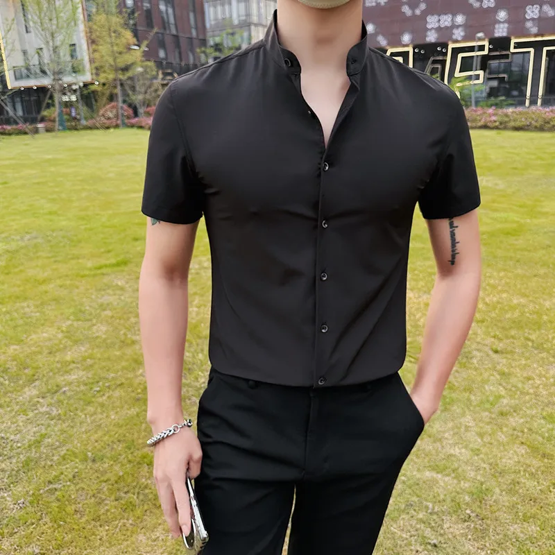 High Quality Stand Collar Business Shirt Men Short Sleeve Slim Casual Shirts Solid Color Office Social Dress Shirt Men Clothing
High Quality Stand Collar Business Shirt Men Short Sleeve Slim Casual Shirts Solid Color Office Social Dress Shirt Men Clothing