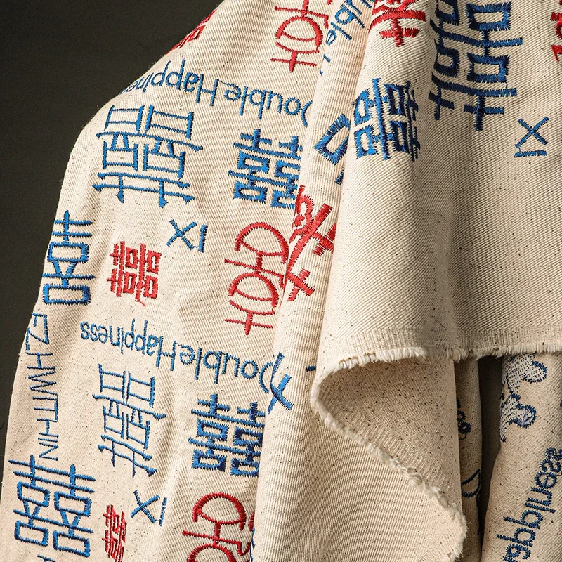 50cm Chinese Character Xi Cotton and Hemp Fabric Creative Exquisite Embroidery Cloth for Bag Clothing DIY Sewing Designer Fabric
50cm Chinese Character Xi Cotton and Hemp Fabric Creative Exquisite Embroidery Cloth for Bag Clothing DIY Sewing Designer Fabric