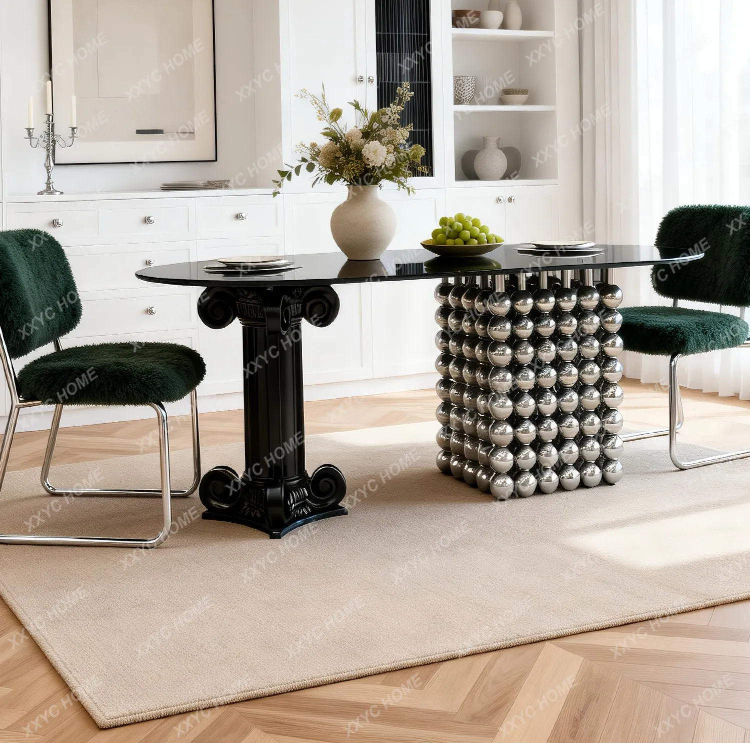 X69 Modern Minimalist Dining Table Roman Column Steel Ball Support Art Deco Oval Long Dining Table Furniture
X69 Modern Minimalist Dining Table Roman Column Steel Ball Support Art Deco Oval Long Dining Table Furniture
