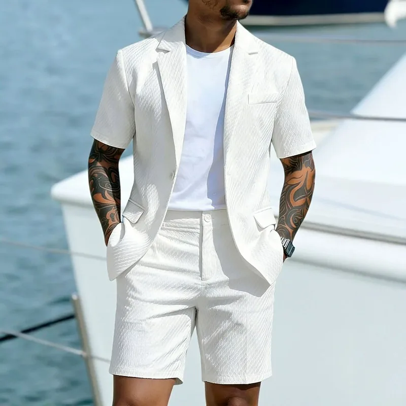 KIDWHXR Men Suit Set Summer British Style Solid Color Short Sleeve Male Outfit Slim Breathable Business Wedding Man 2-piece Suit
KIDWHXR Men Suit Set Summer British Style Solid Color Short Sleeve Male Outfit Slim Breathable Business Wedding Man 2-piece Suit