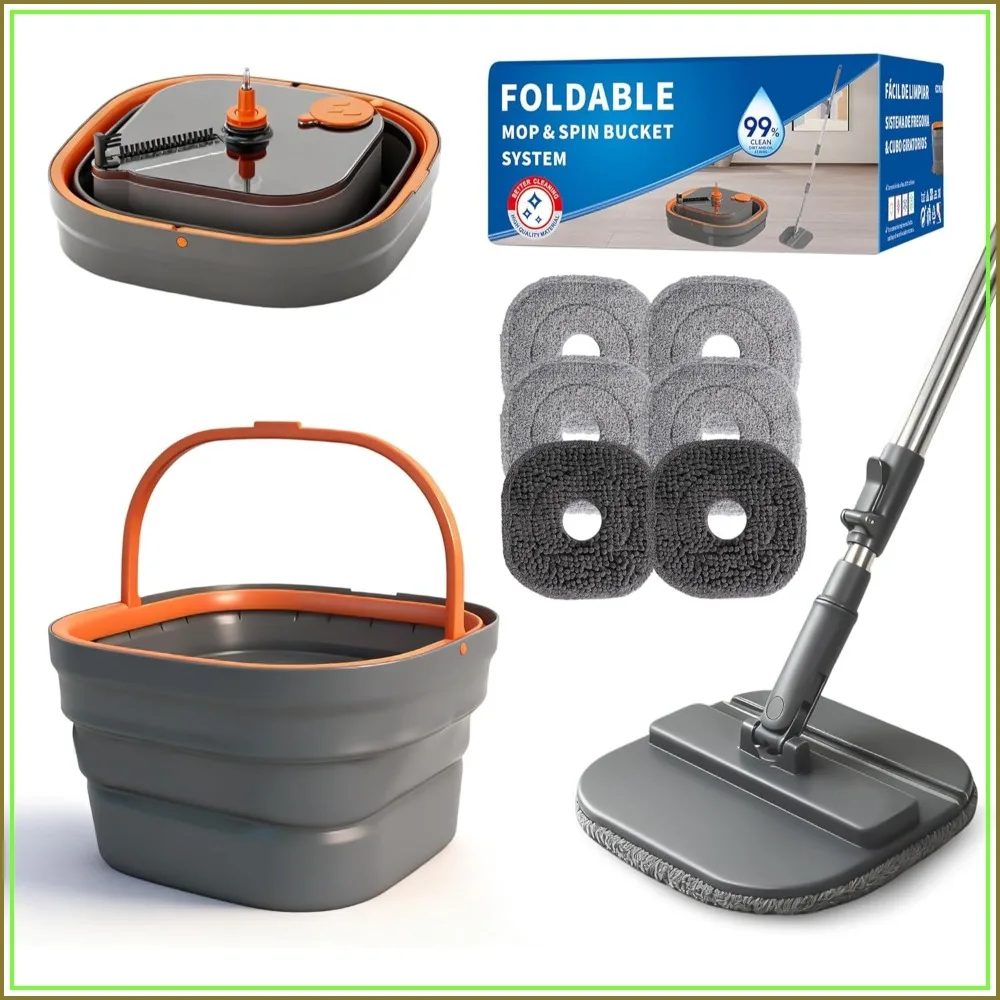 Collapsible Mop & Bucket Set with Dual-Compartment, 6 Washable Pads, Foldable Handle for Home Floor Cleaning
Collapsible Mop & Bucket Set with Dual-Compartment, 6 Washable Pads, Foldable Handle for Home Floor Cleaning