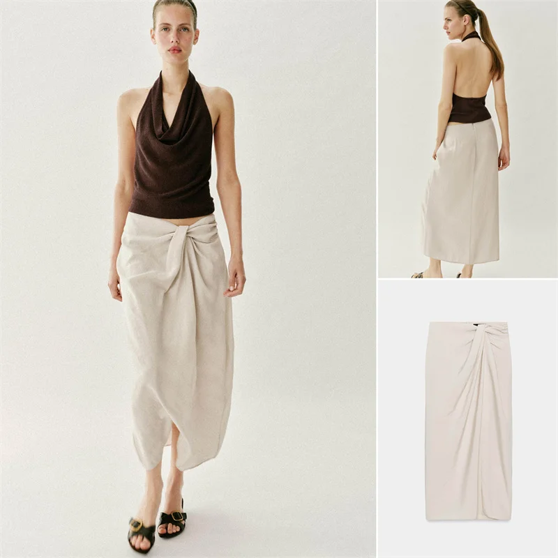 Fashionable Midi Skirt Women's Summer New Pure Color Knot Design Pleated Wrap Scarf Skirt Casual Cotton Leisure City Commute
Fashionable Midi Skirt Women's Summer New Pure Color Knot Design Pleated Wrap Scarf Skirt Casual Cotton Leisure City Commute