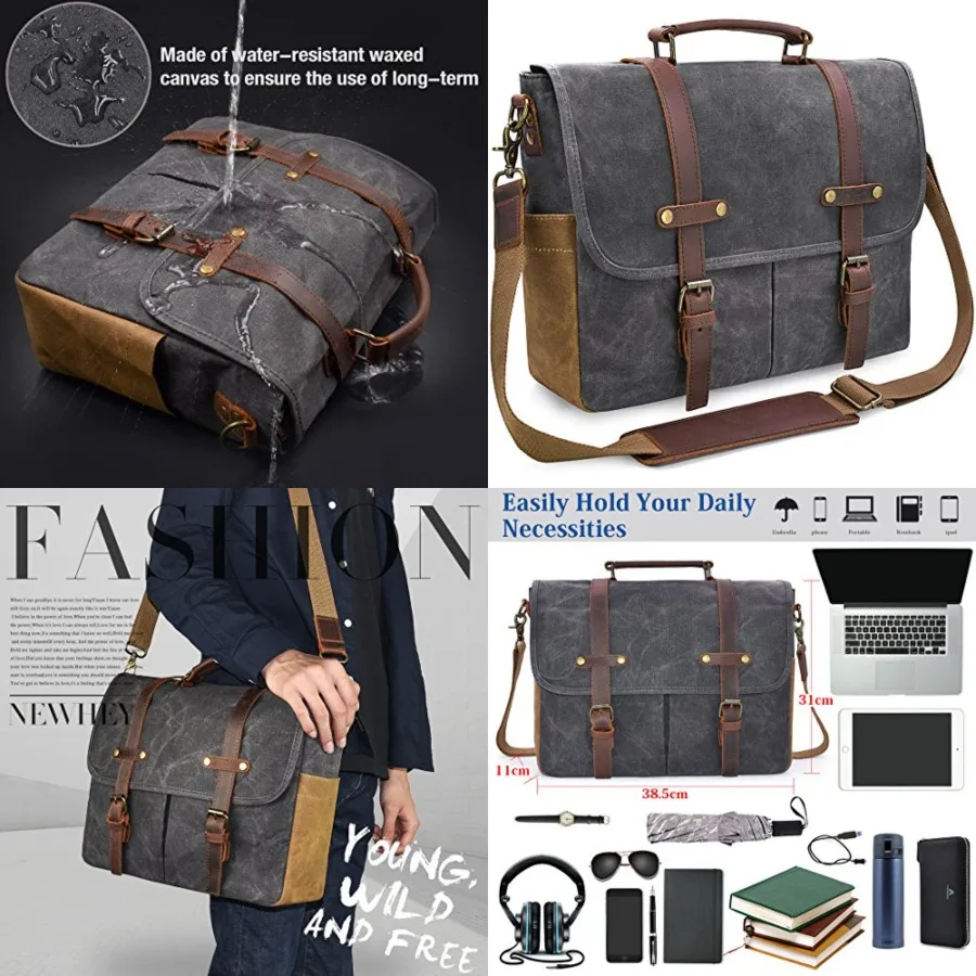 Mens Messenger Bag 15.6 Inch Waterproof Vintage Genuine Leather Waxed Canvas Briefcase Large Satchel Shoulder Bag Rugged Leathe
Mens Messenger Bag 15.6 Inch Waterproof Vintage Genuine Leather Waxed Canvas Briefcase Large Satchel Shoulder Bag Rugged Leathe