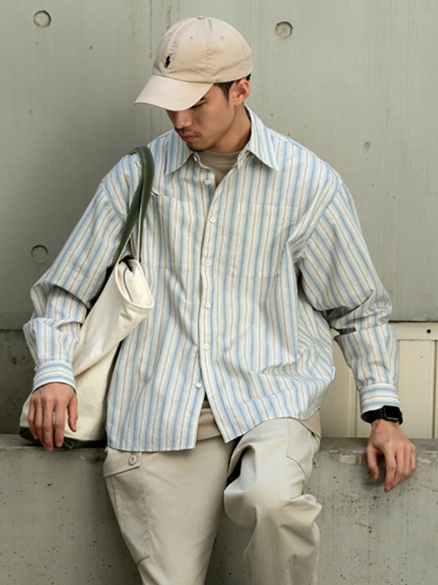 y Spring Autumn Japanese Retro Striped Long Sve Casual irt Men Women Couple Loose irt Jaet Youth Faion
y Spring Autumn Japanese Retro Striped Long Sve Casual irt Men Women Couple Loose irt Jaet Youth Faion