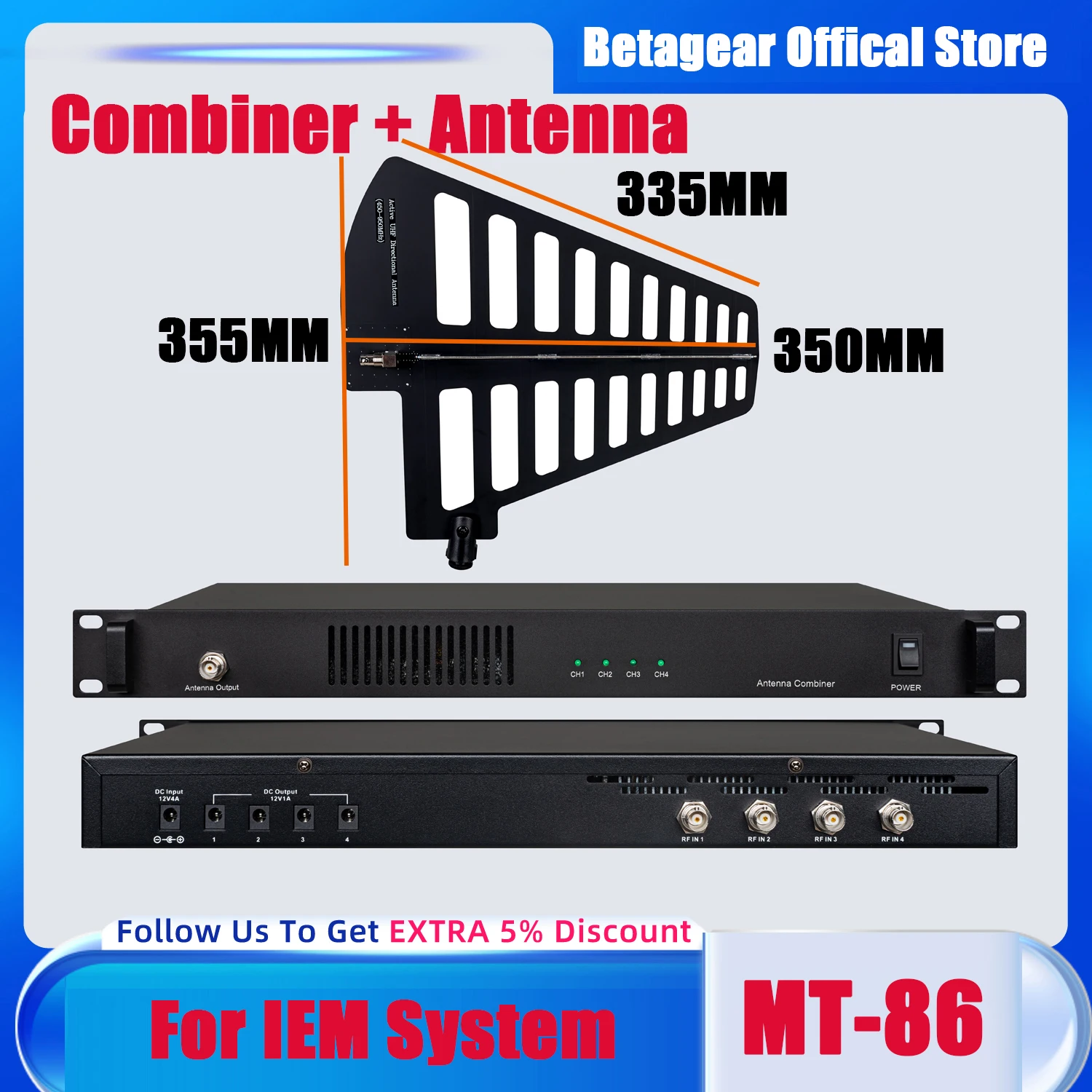 Betagear Active UHF Directional Antenna Combiner MT86 RF Signal Amplifier For In Ear Monitor Splitter 450-950Mhz 100-240VAC
Betagear Active UHF Directional Antenna Combiner MT86 RF Signal Amplifier For In Ear Monitor Splitter 450-950Mhz 100-240VAC