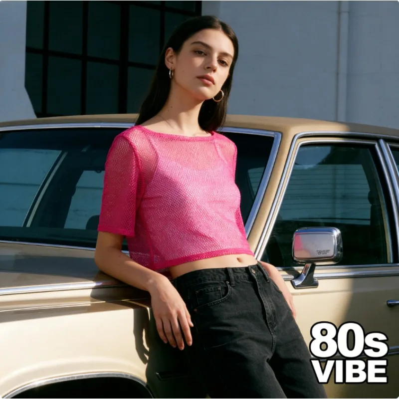Women 1980s Fishnet Mesh Top Vintage Retro Disco Party Shirt Bold Trendy Dance Costume
Women 1980s Fishnet Mesh Top Vintage Retro Disco Party Shirt Bold Trendy Dance Costume