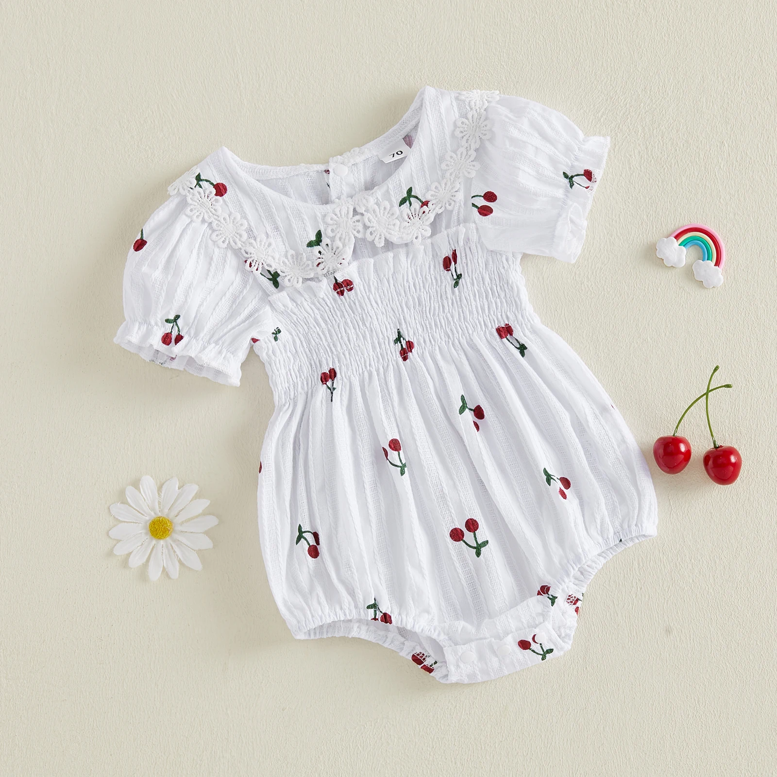 Baby Girls Summer Romper Adorable Cherry Watermelon Print Short Sleeve Doll Collar Jumpsuit
Baby Girls Summer Romper Adorable Cherry Watermelon Print Short Sleeve Doll Collar Jumpsuit