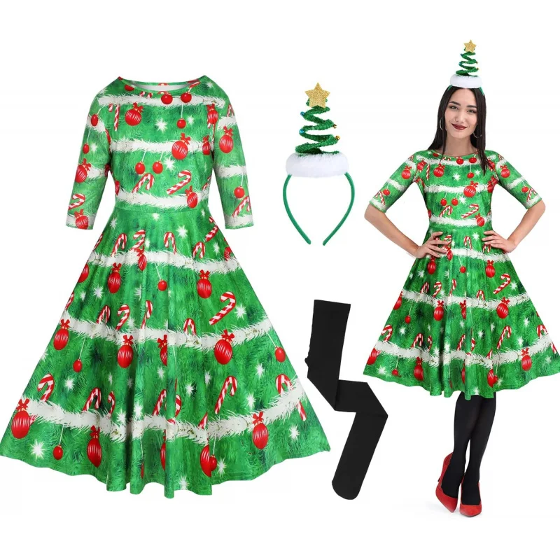 Janmercy, костюмы из трех предметов для рождественской елки для женщин, повседневное расклешенное платье с 3D принтом, повязки на голову для рождественской елки и бархатные колготки
Janmercy, костюмы из трех предметов для рождественской елки для женщин, повседневное расклешенное платье с 3D принтом, повязки на голову для рождественской елки и бархатные колготки