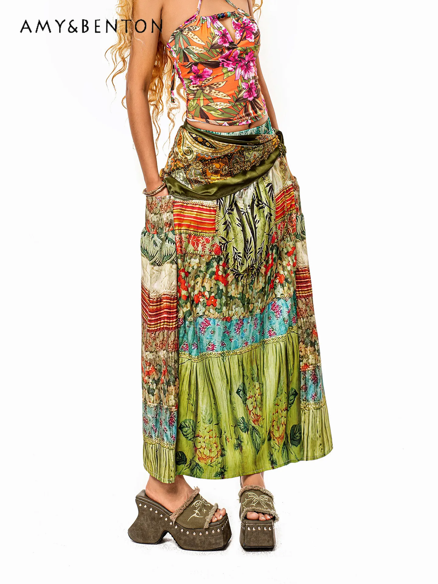 2026 Summer New Arrival Oil Painting Style Women Colorful Plant Print Irregular Spliced Loose High Waist Long Skirt
2026 Summer New Arrival Oil Painting Style Women Colorful Plant Print Irregular Spliced Loose High Waist Long Skirt