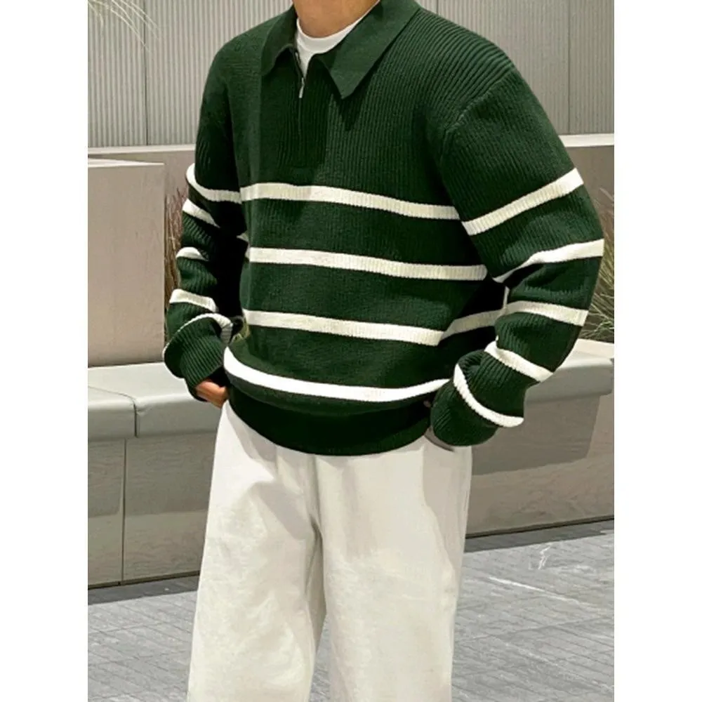 Half Zipper Lapel Striped Sweater for Men in Autumn and Winter High-end Loose Casual and Handsome Thickened
Half Zipper Lapel Striped Sweater for Men in Autumn and Winter High-end Loose Casual and Handsome Thickened