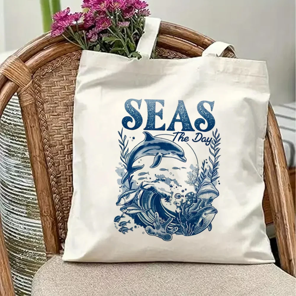 Ocean Dolphin Canvas Tote Bag Seas The Day Blue Marine Life Aesthetic Beach Travel Handbag Reusable Grocery Shoulder
Ocean Dolphin Canvas Tote Bag Seas The Day Blue Marine Life Aesthetic Beach Travel Handbag Reusable Grocery Shoulder