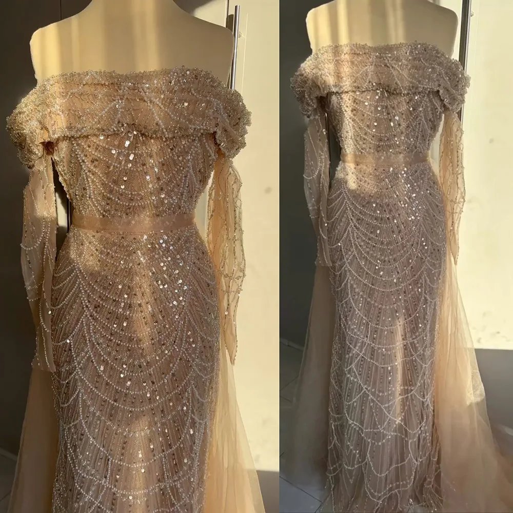 Elegant Mermaid Evening Dress with Pearls Long Sleeves Detachable Train for Women 2025 Formal Prom Wedding Party Gown Customized
Elegant Mermaid Evening Dress with Pearls Long Sleeves Detachable Train for Women 2025 Formal Prom Wedding Party Gown Customized