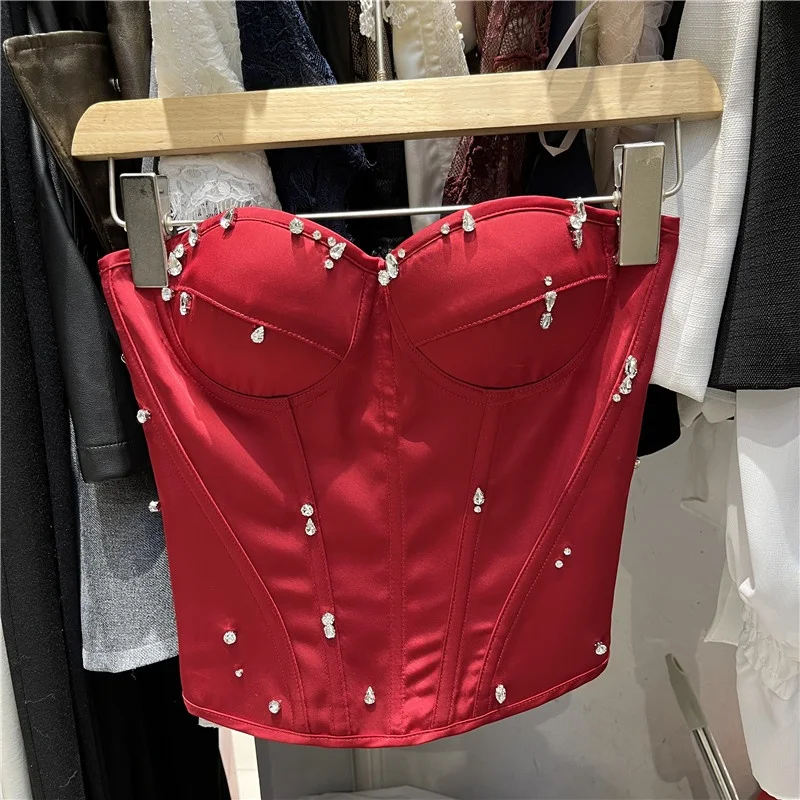 Red Short Crop Top Women's Sexy Fishbone Design Pure Desire Style with Chest Pad Heavy Embellishment Princess Style Polyester
Red Short Crop Top Women's Sexy Fishbone Design Pure Desire Style with Chest Pad Heavy Embellishment Princess Style Polyester