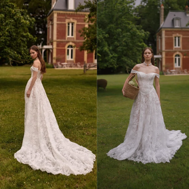Off Shoulder Sweetheart Neck Lace A Line Wedding Dress with Train Vintage Bridal Gown Vestidos de Novia Robe de Mariee
Off Shoulder Sweetheart Neck Lace A Line Wedding Dress with Train Vintage Bridal Gown Vestidos de Novia Robe de Mariee