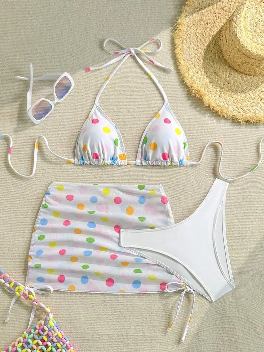 Womens Polka Dot Halter Bikini 3 Piece Set Beach Vacation Swimwear
Womens Polka Dot Halter Bikini 3 Piece Set Beach Vacation Swimwear