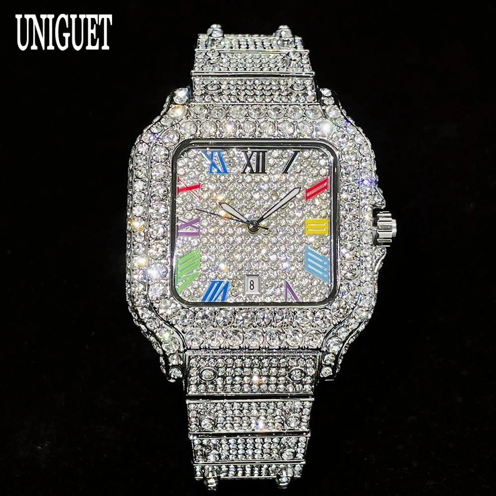 UNIGUET Big Diamond Watch Men Luxury Colored Roman Literal Watch Man Hip Hop Jewelry Bling Bling Square Wristwatch Dropshipping
UNIGUET Big Diamond Watch Men Luxury Colored Roman Literal Watch Man Hip Hop Jewelry Bling Bling Square Wristwatch Dropshipping