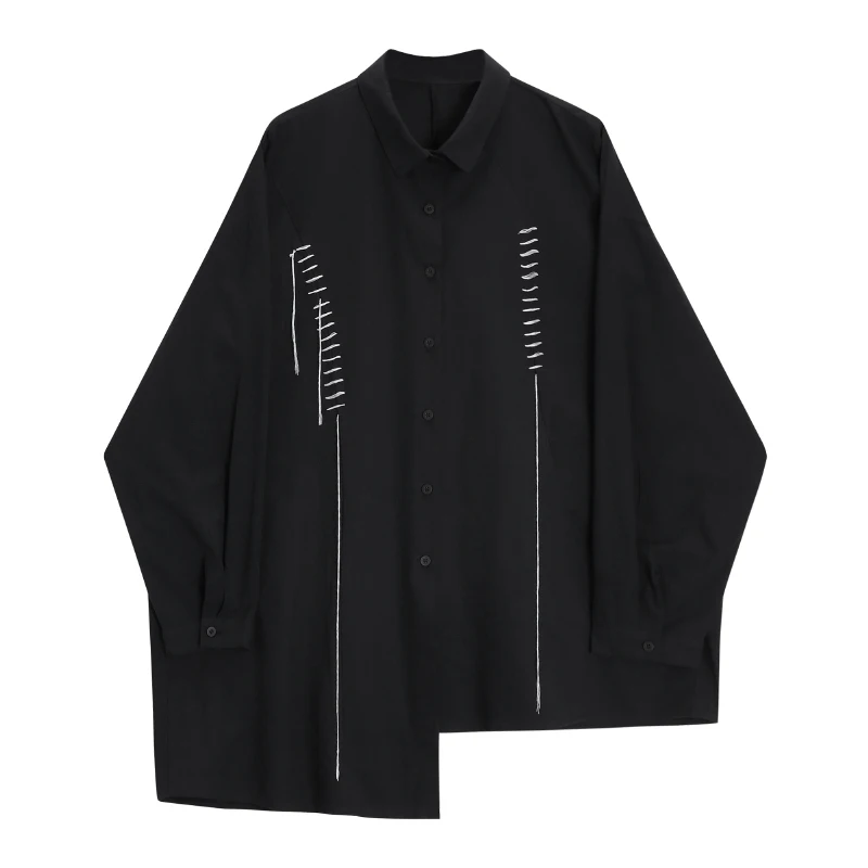 SuperAen 2024 Autumn Vintage Irregular Design White Line Tassel Long Sleeved Shirt Loose Black Style Shirt
SuperAen 2024 Autumn Vintage Irregular Design White Line Tassel Long Sleeved Shirt Loose Black Style Shirt