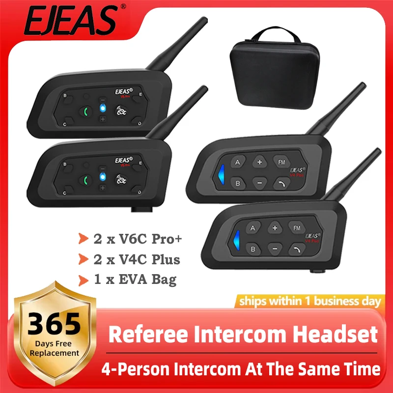 EJEAS 2Pcs V6C Pro+2Pcs V4C Plus 4 User Bluetooth Intercom Headset Waterproof Wireless 5.1 Football Referee Interphone + Handbag
EJEAS 2Pcs V6C Pro+2Pcs V4C Plus 4 User Bluetooth Intercom Headset Waterproof Wireless 5.1 Football Referee Interphone + Handbag