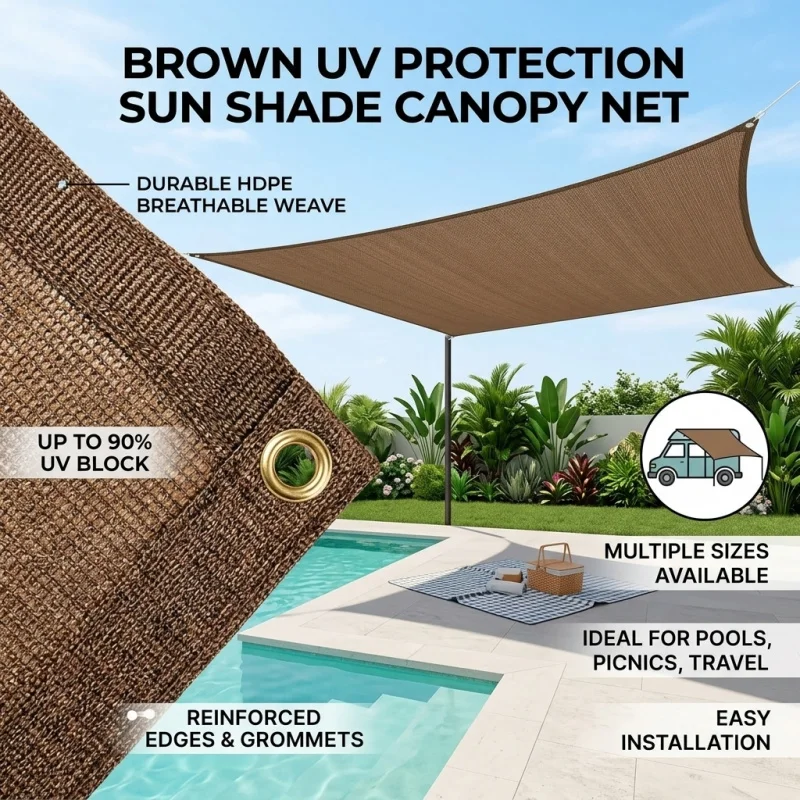 Durable Brown UV Protection Canopy Outdoor Sun Shade Net Large Size for Travel Picnics Pool Shade Net Waterproof Heavy Duty
Durable Brown UV Protection Canopy Outdoor Sun Shade Net Large Size for Travel Picnics Pool Shade Net Waterproof Heavy Duty