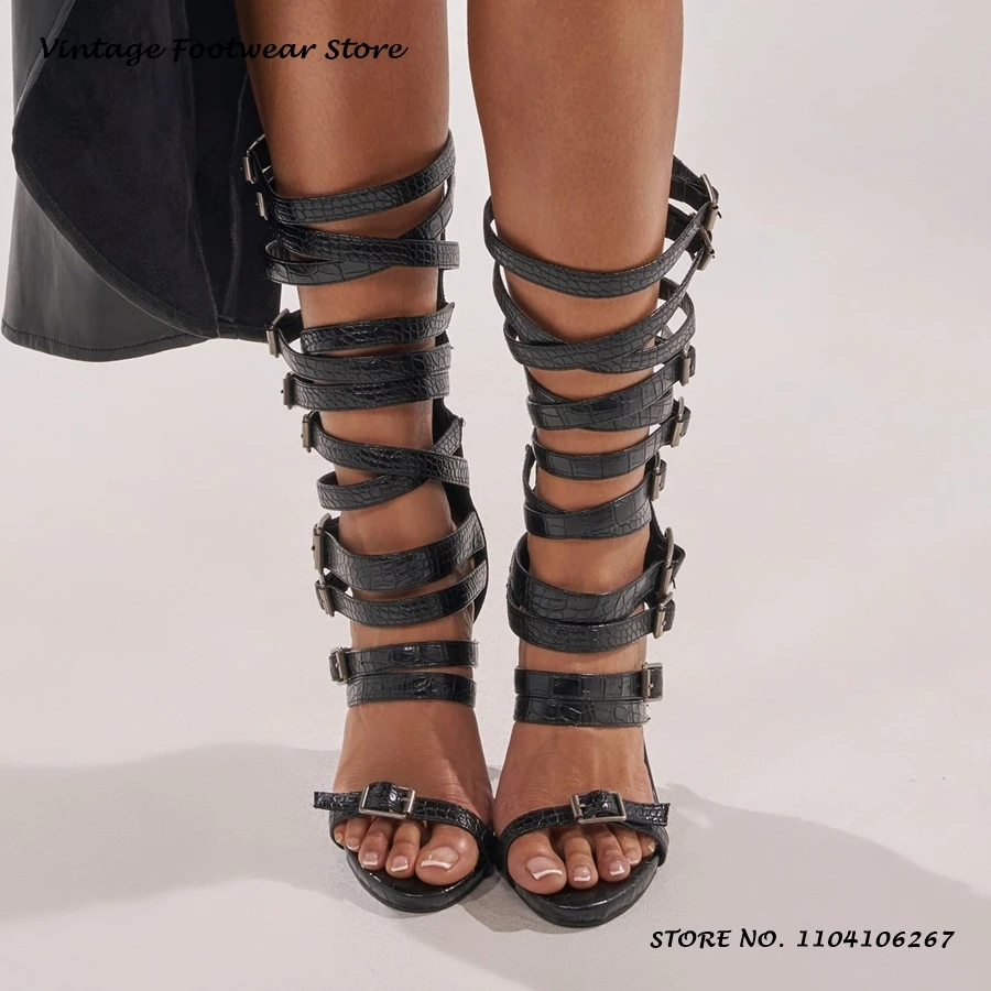 Crocodile Embossed Buckled Gladiator Sandals Round Open Toe Thin Heels Party Dress Shoes Summer Fashion Zip Mid-calf Stilettos
Crocodile Embossed Buckled Gladiator Sandals Round Open Toe Thin Heels Party Dress Shoes Summer Fashion Zip Mid-calf Stilettos