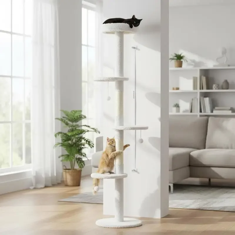 Ceiling Mounted Cat Tree, Variable Height 2.25-2.55m, Platforms, Anti-Tip Protection, Play Balls, White
Ceiling Mounted Cat Tree, Variable Height 2.25-2.55m, Platforms, Anti-Tip Protection, Play Balls, White