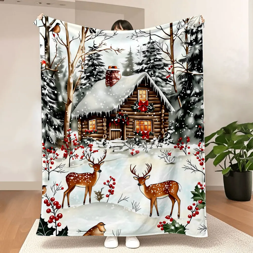 Christmas Cabin Snow Blanket - Cozy Printed Throw with Festive Log Cabin, Snow-Covered Roof, Red Chimney, Deer, Holly & Birds, P
Christmas Cabin Snow Blanket - Cozy Printed Throw with Festive Log Cabin, Snow-Covered Roof, Red Chimney, Deer, Holly & Birds, P