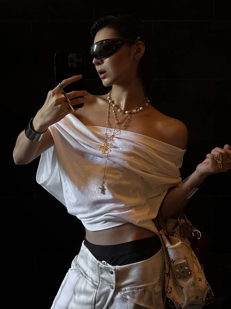Macheda Ruched Irregular Crop Tops Women Summer Trend Skew Collar Off Shoulder Backless Street Simple Casaul Elegant T-Shirts
Macheda Ruched Irregular Crop Tops Women Summer Trend Skew Collar Off Shoulder Backless Street Simple Casaul Elegant T-Shirts