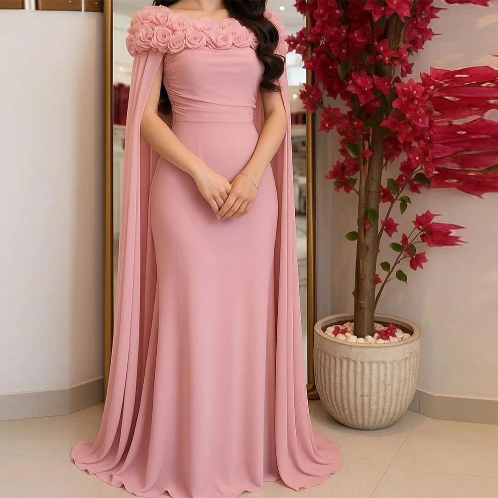 Mermaid Pink Chiffon Flowers Prom Dresses Off the Shoulder Customized Evening Dress Watteau Train Special Occasion Gowns
Mermaid Pink Chiffon Flowers Prom Dresses Off the Shoulder Customized Evening Dress Watteau Train Special Occasion Gowns