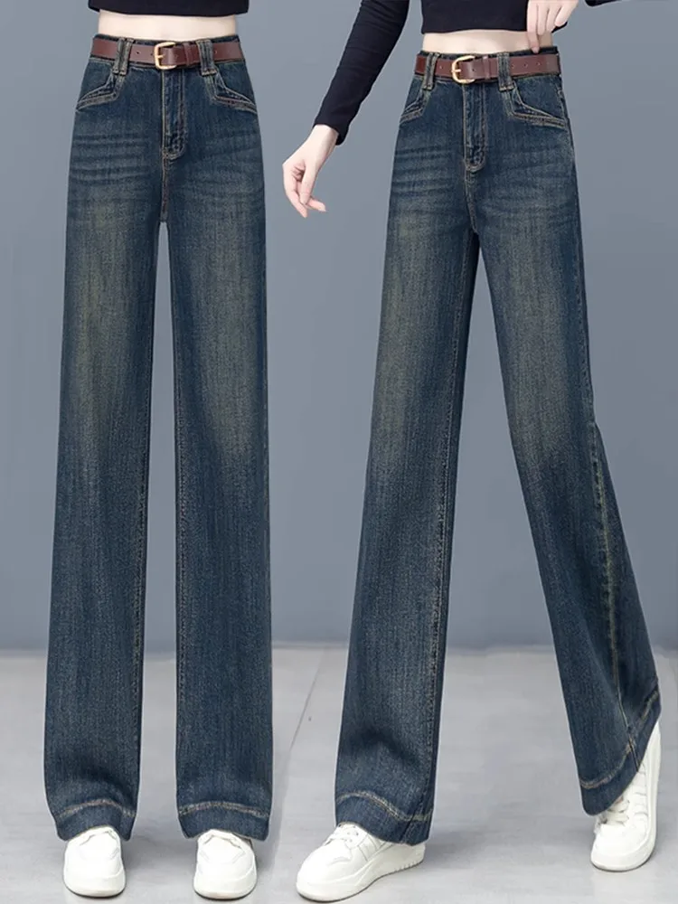 Женские джинсы с высокой талией и широкими штанинами, весенне-осенние, свободные, стройнящие, струящиеся, прямые, повседневные, длинные брюки
Женские джинсы с высокой талией и широкими штанинами, весенне-осенние, свободные, стройнящие, струящиеся, прямые, повседневные, длинные брюки