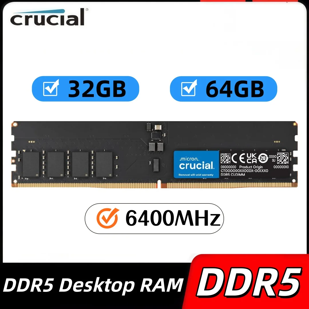 Crucial DDR5 RAM 16GB 32GB 6400MHz Memory Desktop UDIMM 288-Pin Gaming Memory For Intel Core and AMD Ryzen
Crucial DDR5 RAM 16GB 32GB 6400MHz Memory Desktop UDIMM 288-Pin Gaming Memory For Intel Core and AMD Ryzen