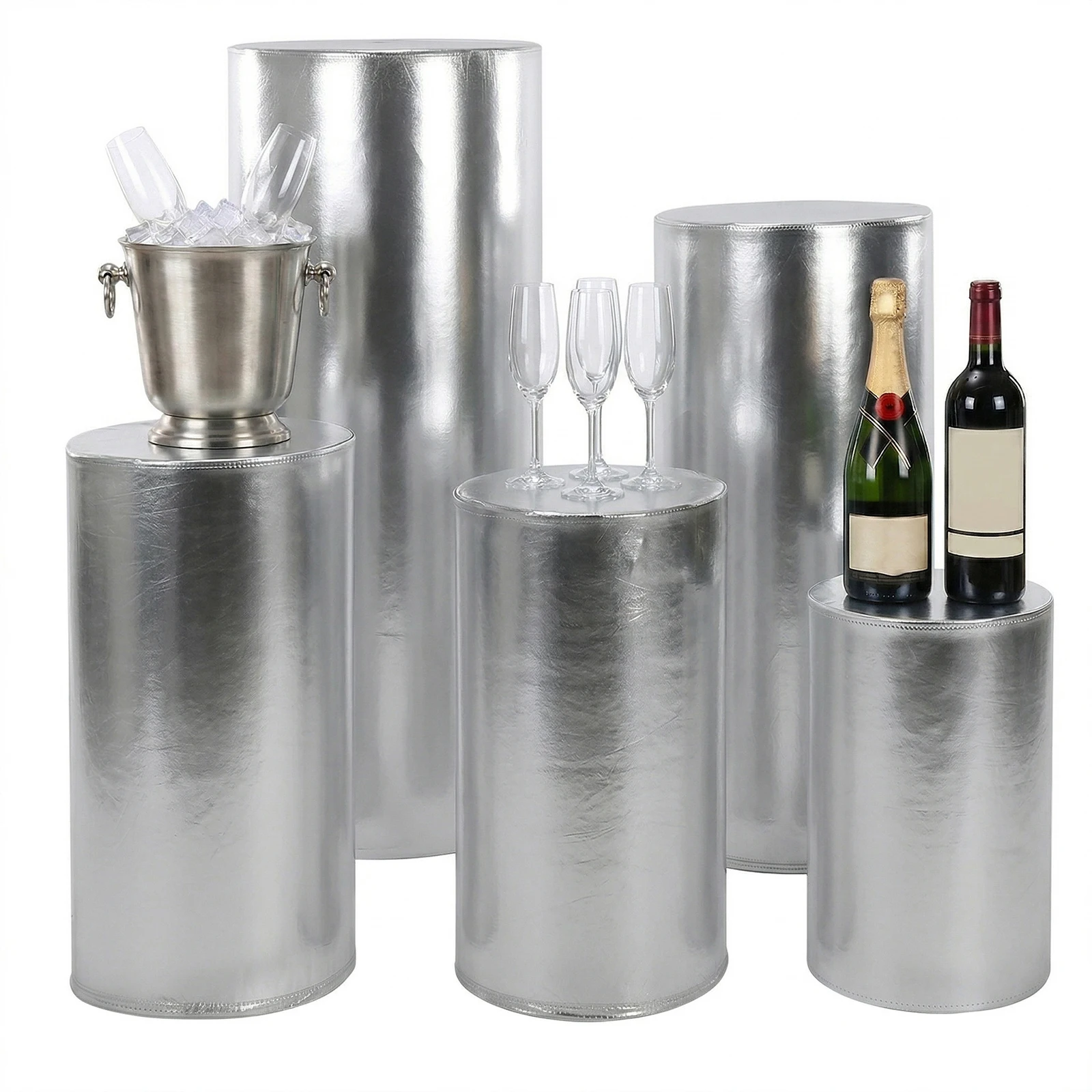 5Pcs Cylinder Pedestal Stand Covers Reusable Elastic Cloth Pillar Plinth Cover Without Stands for Wedding Props Babyshower Birthday Party (Silver)
5Pcs Cylinder Pedestal Stand Covers Reusable Elastic Cloth Pillar Plinth Cover Without Stands for Wedding Props Babyshower Birthday Party (Silver)