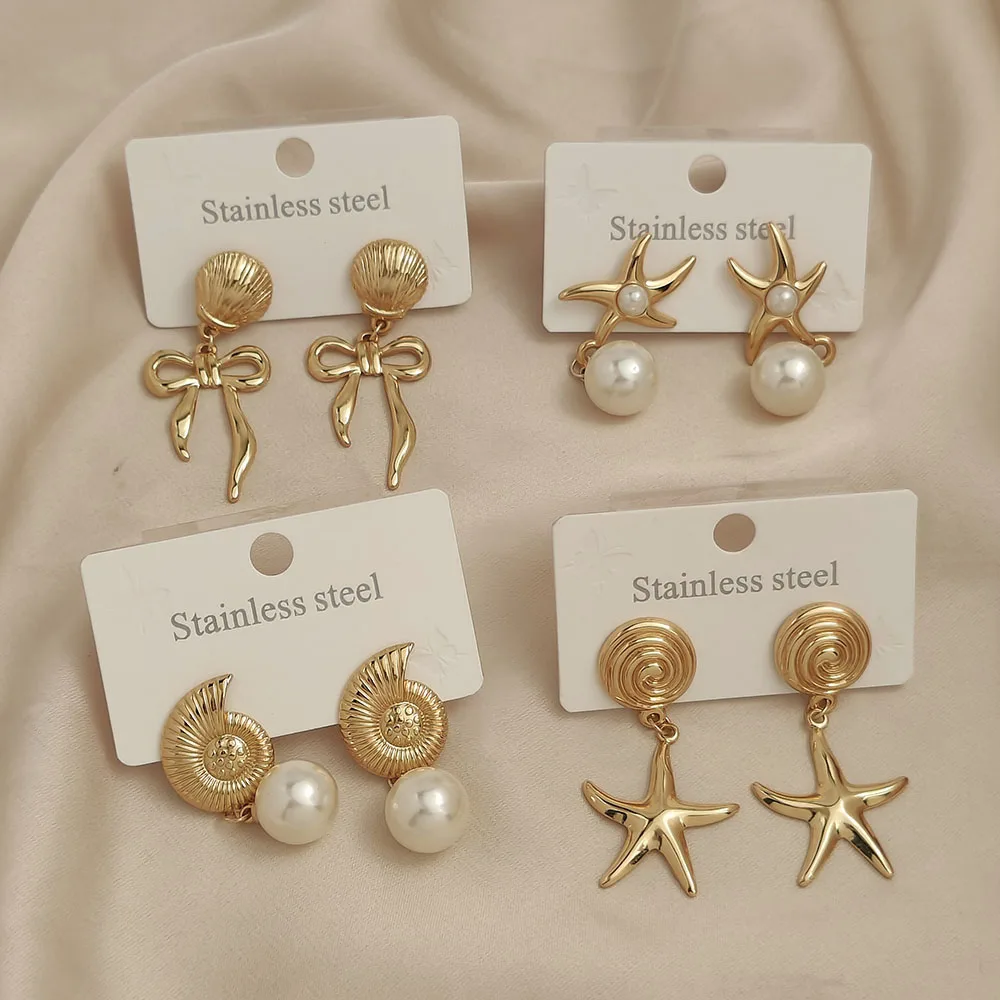 Trendy pearl shell starfish stainless steel earrings, waterproof and non-fading heavy metal earrings, wedding party gifts
Trendy pearl shell starfish stainless steel earrings, waterproof and non-fading heavy metal earrings, wedding party gifts