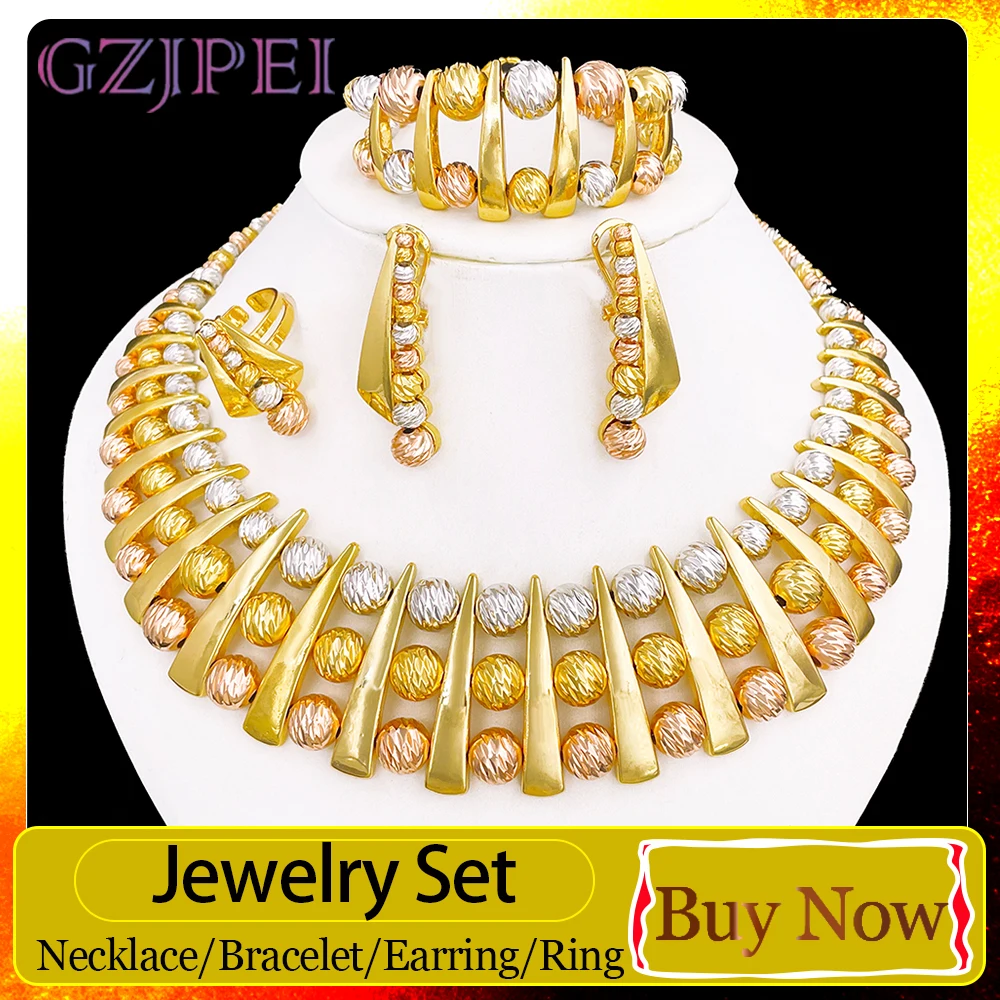 GZJPEI Fashion Luxury Jewelry Set High Quality Gorgeous Three Tone Design For Women Bridal Wedding Engagement Jewelry Italian
GZJPEI Fashion Luxury Jewelry Set High Quality Gorgeous Three Tone Design For Women Bridal Wedding Engagement Jewelry Italian