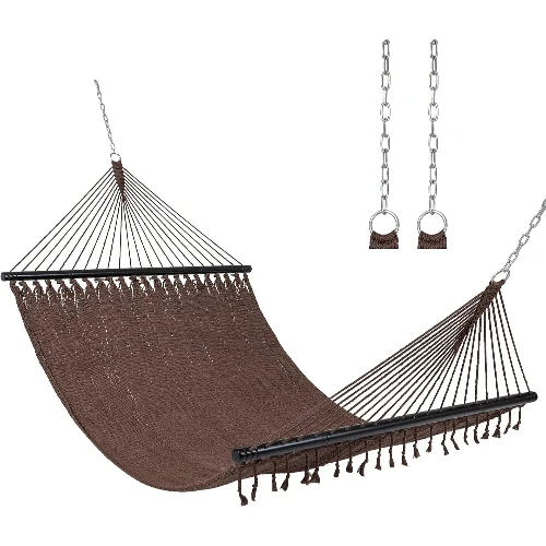 10.5FT Caribbean Double Hammock with Curved Spreader Bars, Polyester Rope, 2 Person Outdoor Hammock, 600 Lbs Max Load
10.5FT Caribbean Double Hammock with Curved Spreader Bars, Polyester Rope, 2 Person Outdoor Hammock, 600 Lbs Max Load