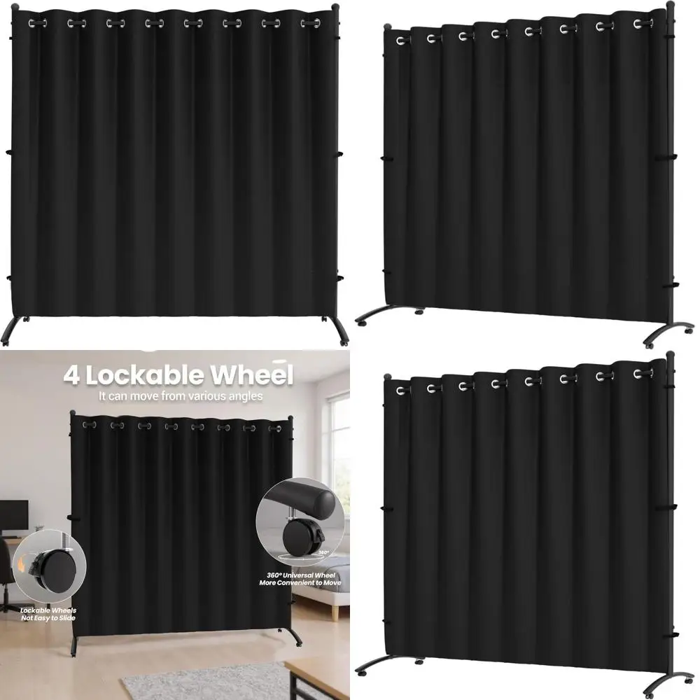 6FT Black Portable Room Divider with 360° Lockable Wheels and Curtain Privacy Screen for Home and Office
6FT Black Portable Room Divider with 360° Lockable Wheels and Curtain Privacy Screen for Home and Office