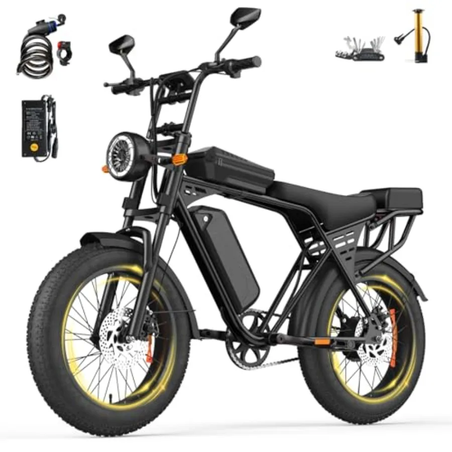 Electric dirt bike for adults, aluminum alloy frame, black, 750W peak motor with 20x4'' fat tires, 50-80km PAS range, 48V 15Ah
Electric dirt bike for adults, aluminum alloy frame, black, 750W peak motor with 20x4'' fat tires, 50-80km PAS range, 48V 15Ah