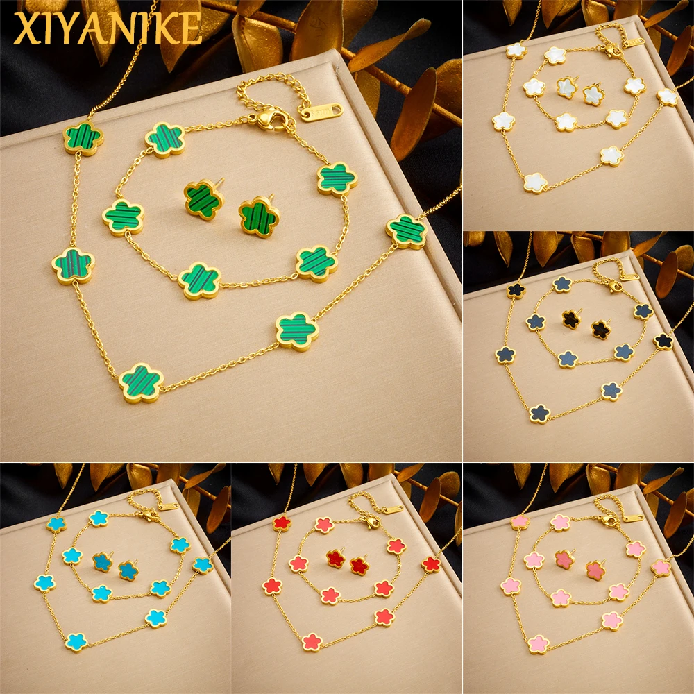 XIYANIKE 316L Stainless Steel 5-Leaf Flower Earring Bracelet Necklace Jewelry Set Exquisite Clover Accessory Women Trendy Gift
XIYANIKE 316L Stainless Steel 5-Leaf Flower Earring Bracelet Necklace Jewelry Set Exquisite Clover Accessory Women Trendy Gift