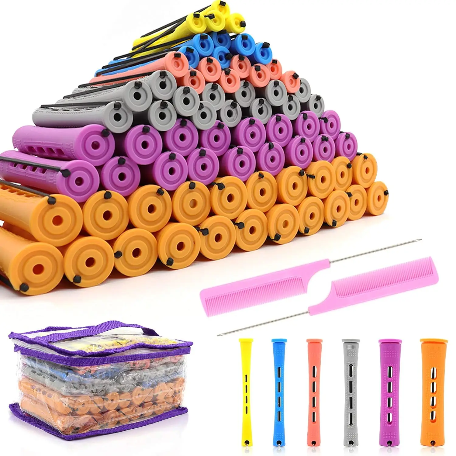 120Pcs Hair Perm Rods Set, 6 Sizes, Heatless Curlers with Comb for DIY Styling
120Pcs Hair Perm Rods Set, 6 Sizes, Heatless Curlers with Comb for DIY Styling