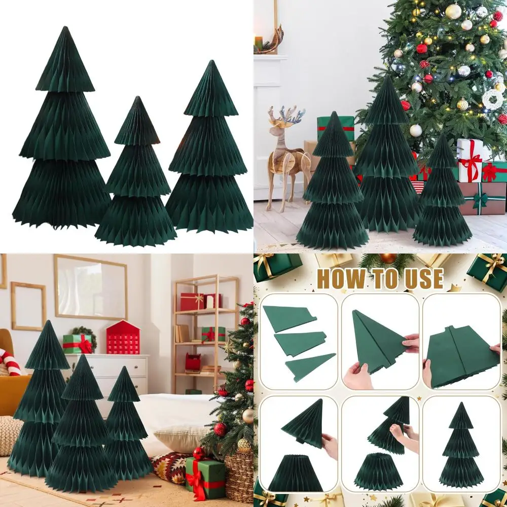 Set of 3 Green Honeycomb Christmas Trees: 3ft, 2.5ft & 2ft Tall - 3D Paper Decorations with Magnets for Holiday Parties
Set of 3 Green Honeycomb Christmas Trees: 3ft, 2.5ft & 2ft Tall - 3D Paper Decorations with Magnets for Holiday Parties